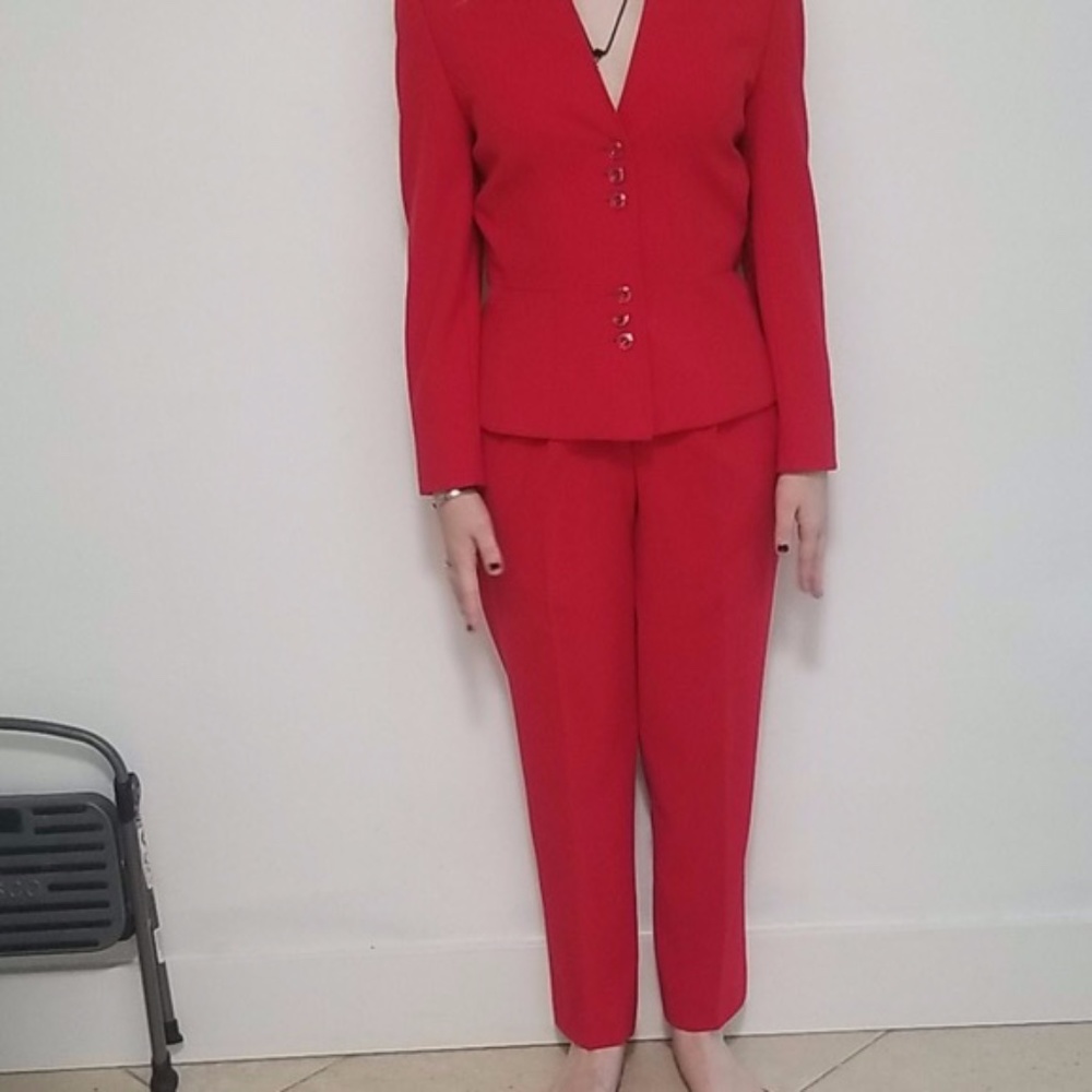 Vintage Escada Red 3 Piece Suit,Jacket,Skirt,Pants